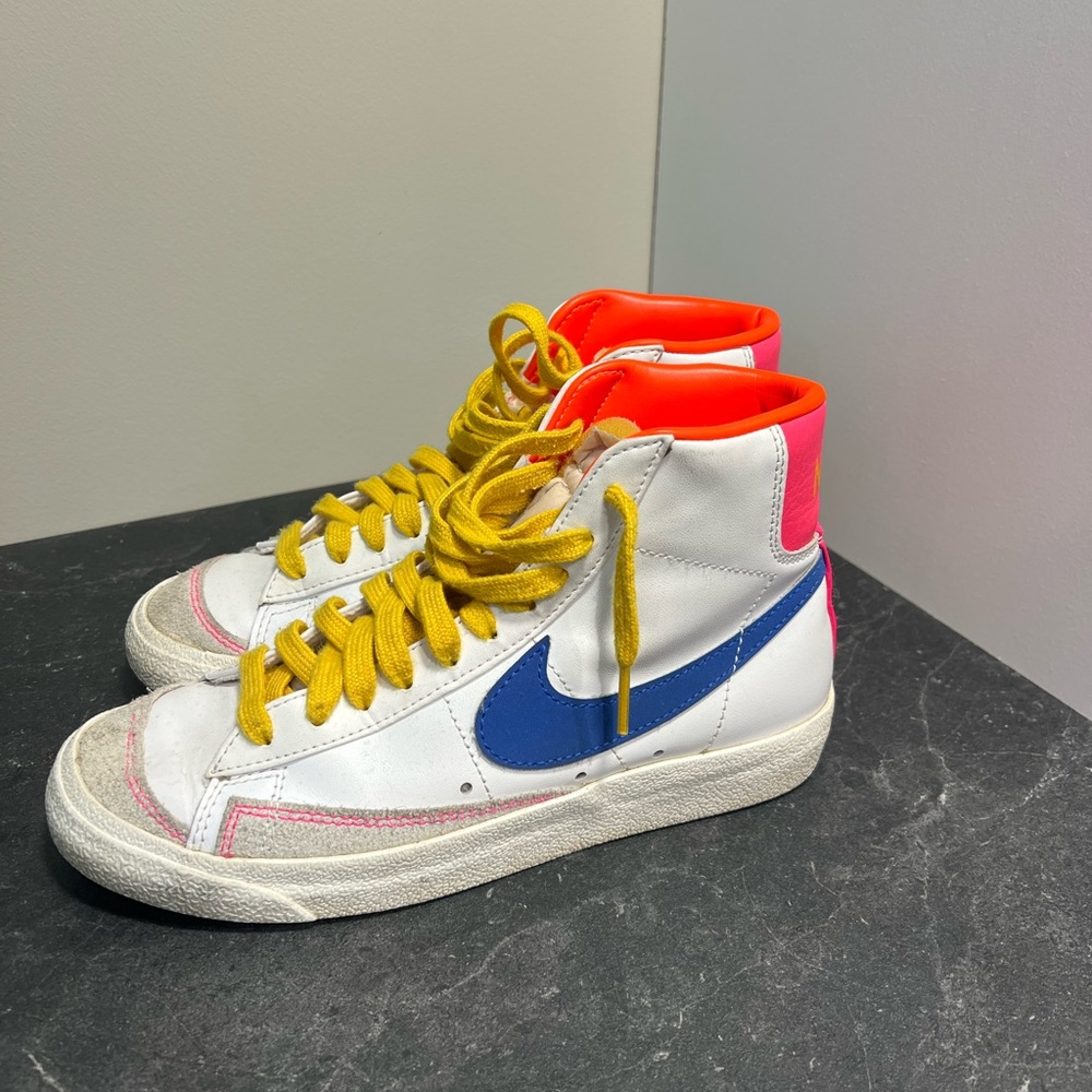 Nike White High-Tops with Blue and Pink Accents